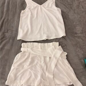 White Sleeveless Top and Shorts Set